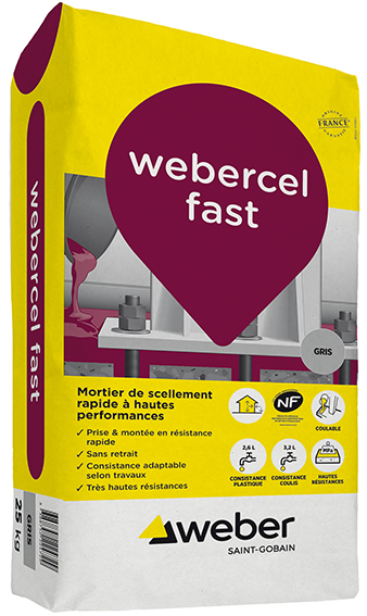 Weber enrichit son offre dédiée au gros œuvre avec webercel fast, un nouveau mortier de scellement et de clavetage à montée en performances rapides et à retrait compensé. Certifié NF 030 selon la norme de scellement EN1504-6 pour les applications en murs et planchers, il répond aux besoins des acteurs du bâtiment comme du génie civil en associant montée en résistance mécanique à jeune âge et excellente adhérence à l’arrachement.